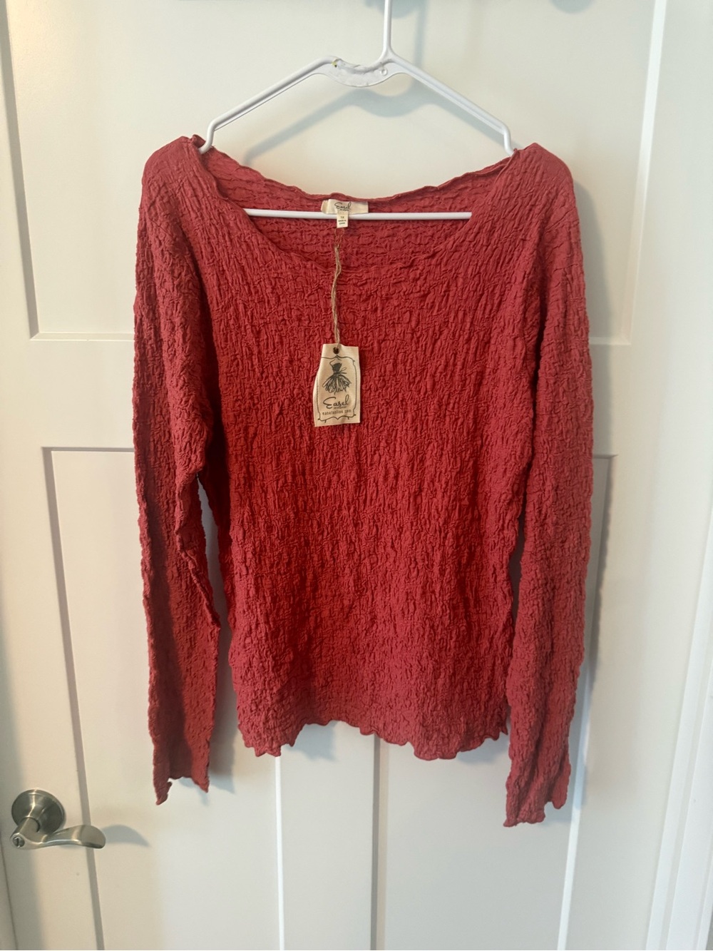 Easel Crinkle Knit Long Sleeve Top - Rust Red NWT size 1X